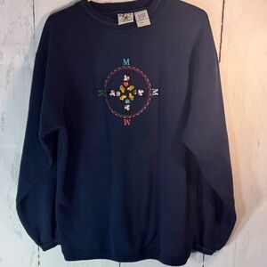 Disney Vintage Compass Navy Crewneck Sweatshirt with Embroidered characters